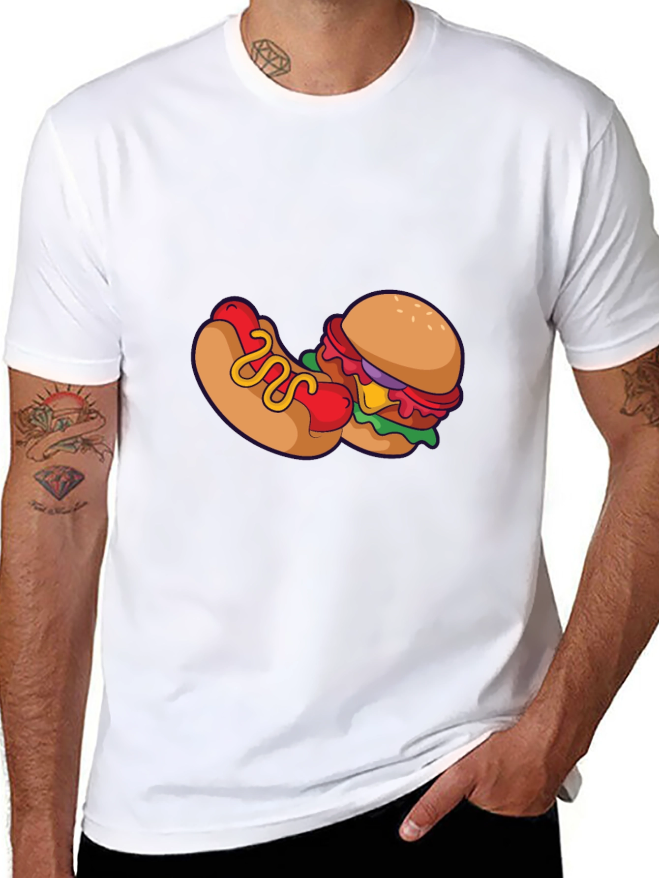 Novelty Burger & Hotdog Graphic Print T-Shirt