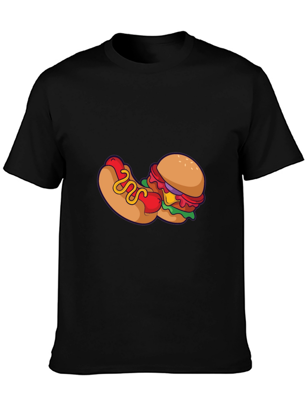 Novelty Burger & Hotdog Graphic Print T-Shirt