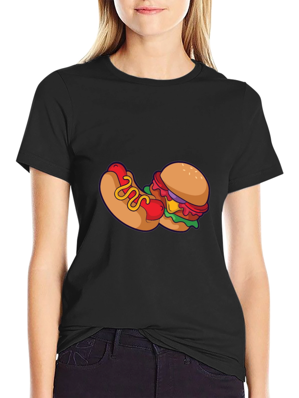 Novelty Burger & Hotdog Graphic Print T-Shirt