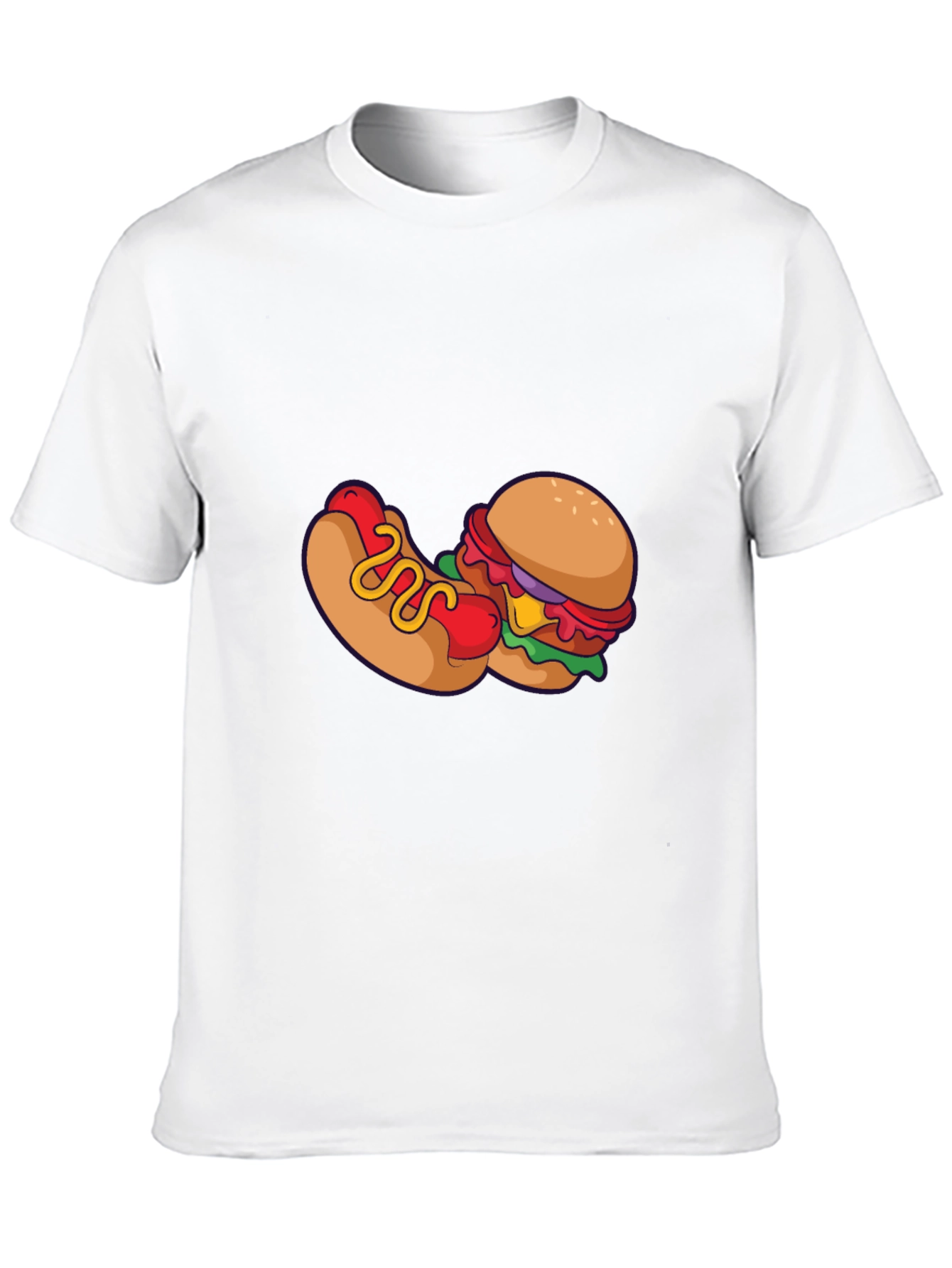 Novelty Burger & Hotdog Graphic Print T-Shirt