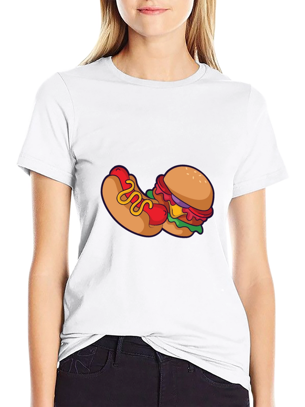 Novelty Burger & Hotdog Graphic Print T-Shirt