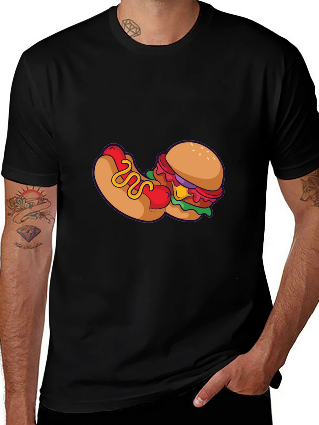 Novelty Burger & Hotdog Graphic Print T-Shirt