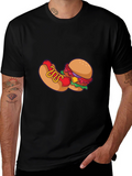 Novelty Burger & Hotdog Graphic Print T-Shirt