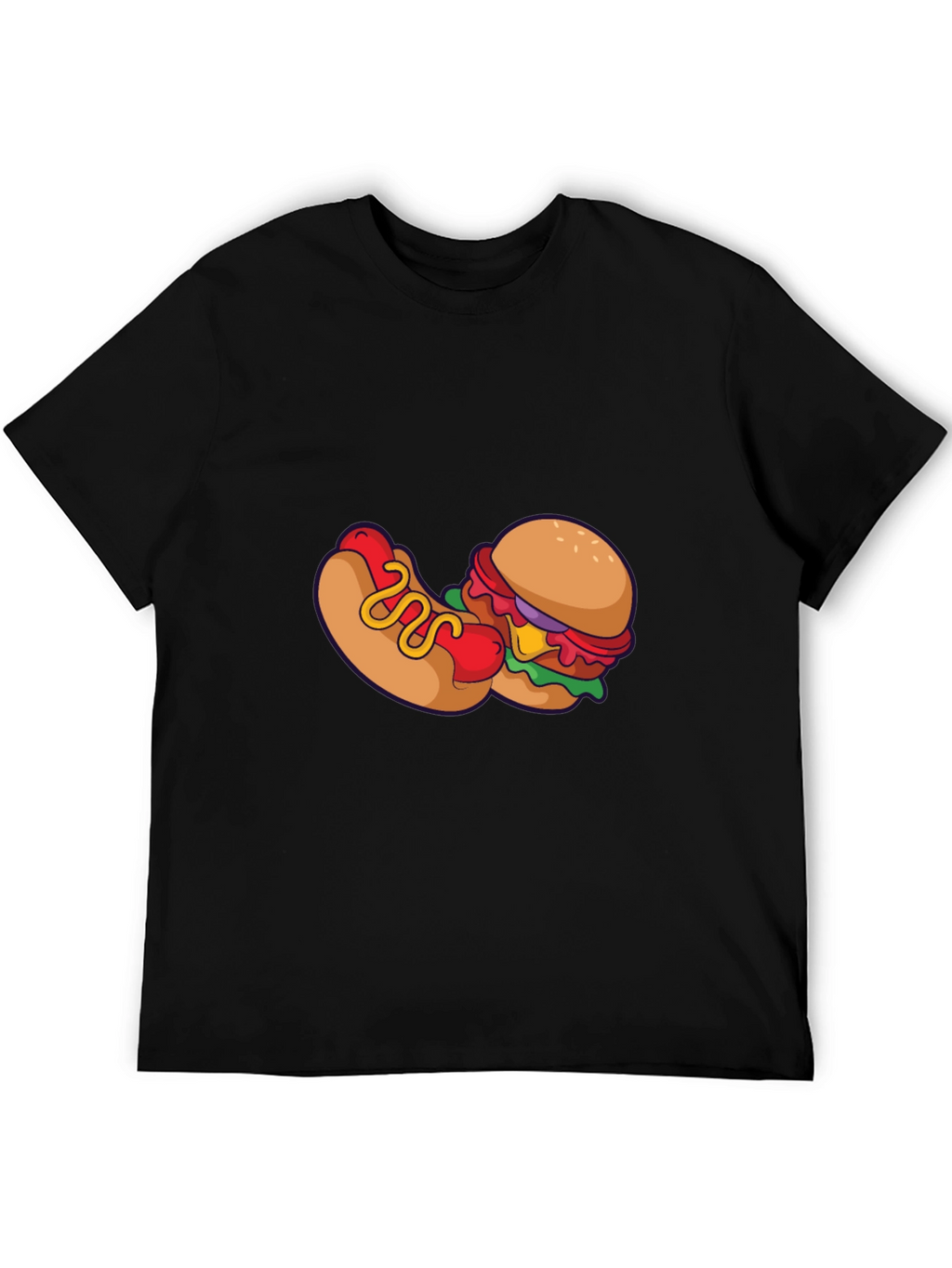 Novelty Burger & Hotdog Graphic Print T-Shirt