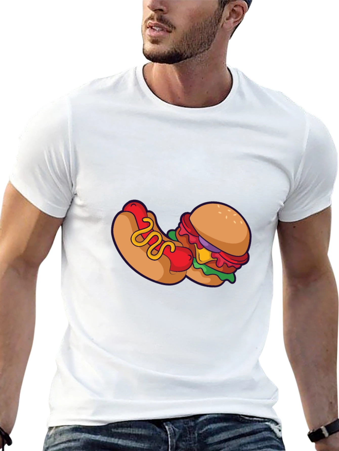Novelty Burger & Hotdog Graphic Print T-Shirt
