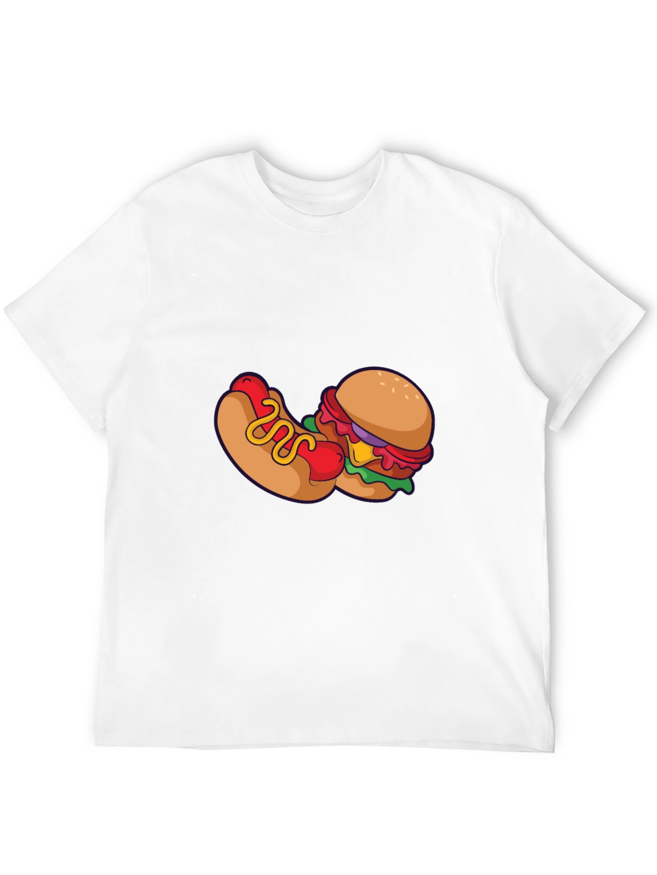 Novelty Burger & Hotdog Graphic Print T-Shirt