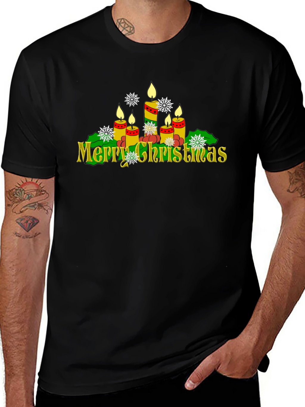 Merry Christmas Candle Graphic T-Shirt