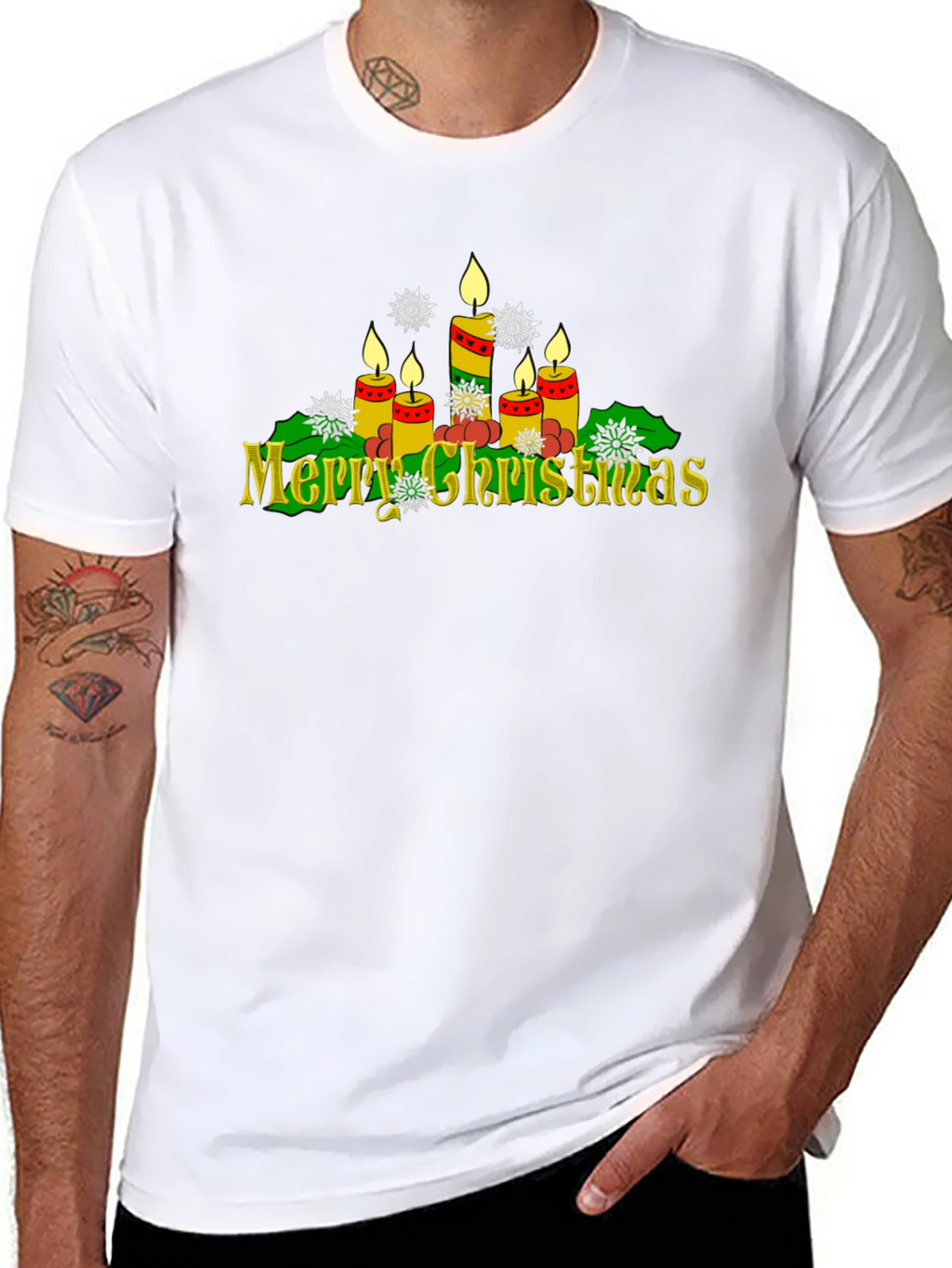 Merry Christmas Candle Graphic T-Shirt