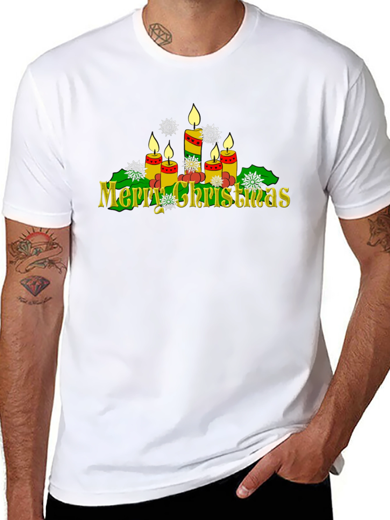 Merry Christmas Candle Graphic T-Shirt