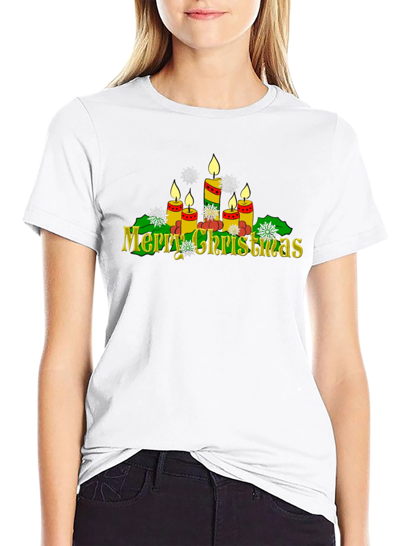Merry Christmas Candle Graphic T-Shirt