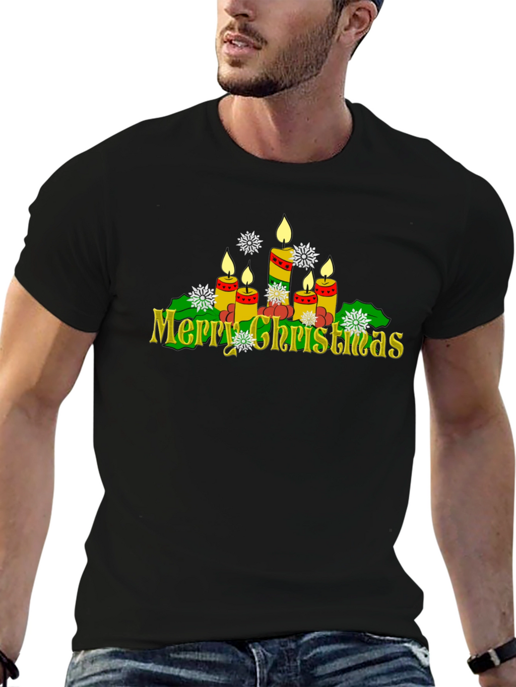 Merry Christmas Candle Graphic T-Shirt