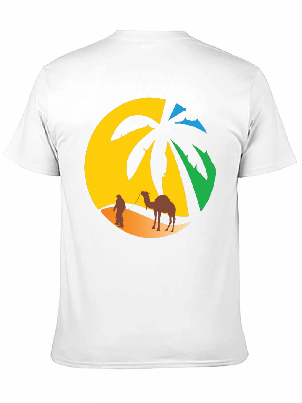 Desert Oasis T-Shirt: Camel & Palm Tree Design