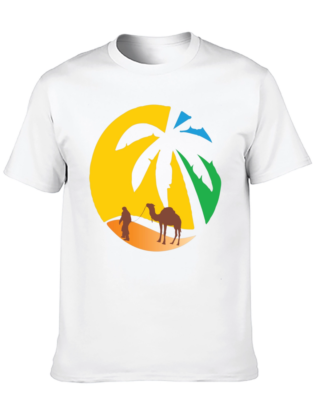 Desert Oasis T-Shirt: Camel & Palm Tree Design