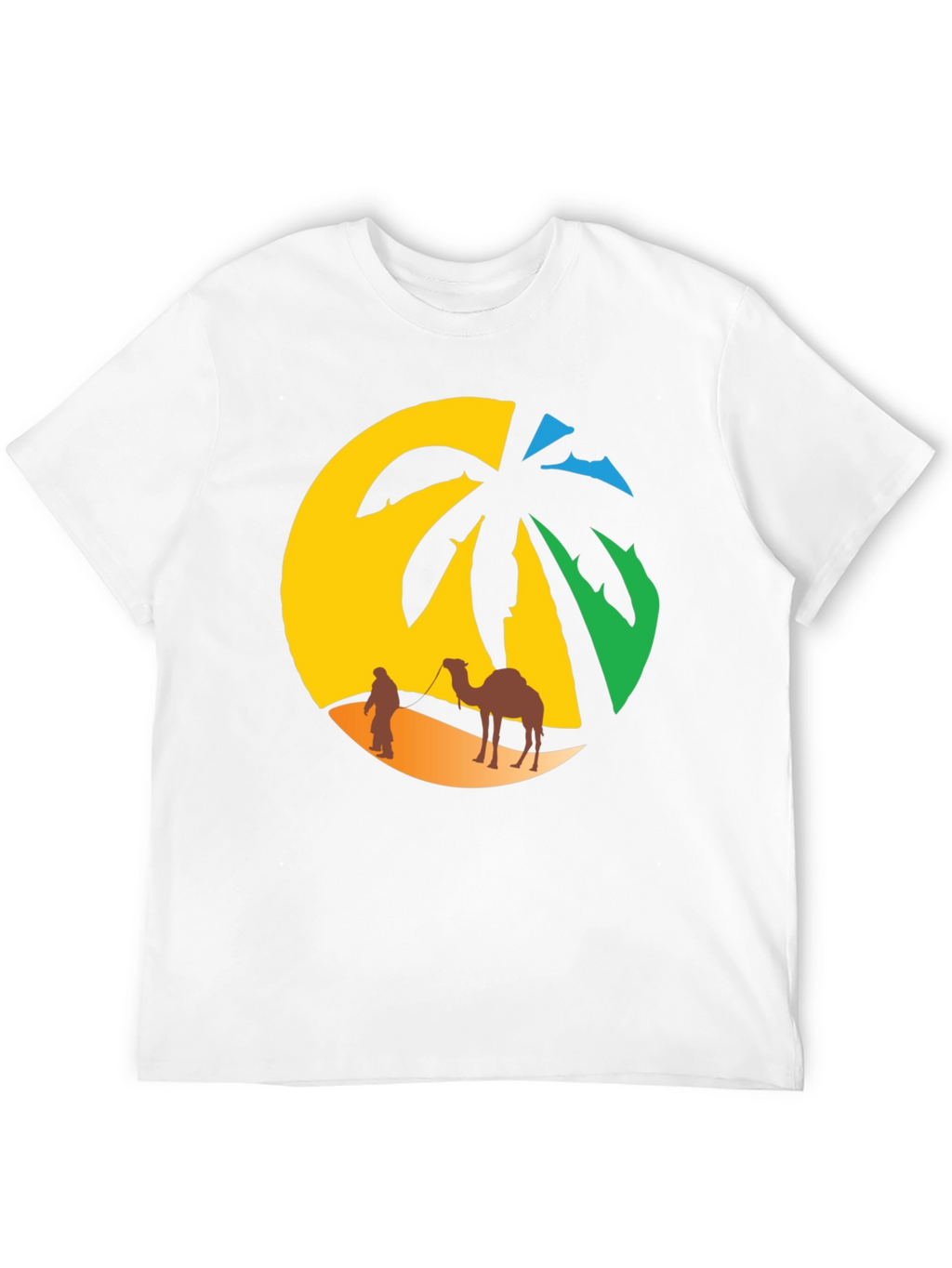 Desert Oasis T-Shirt: Camel & Palm Tree Design