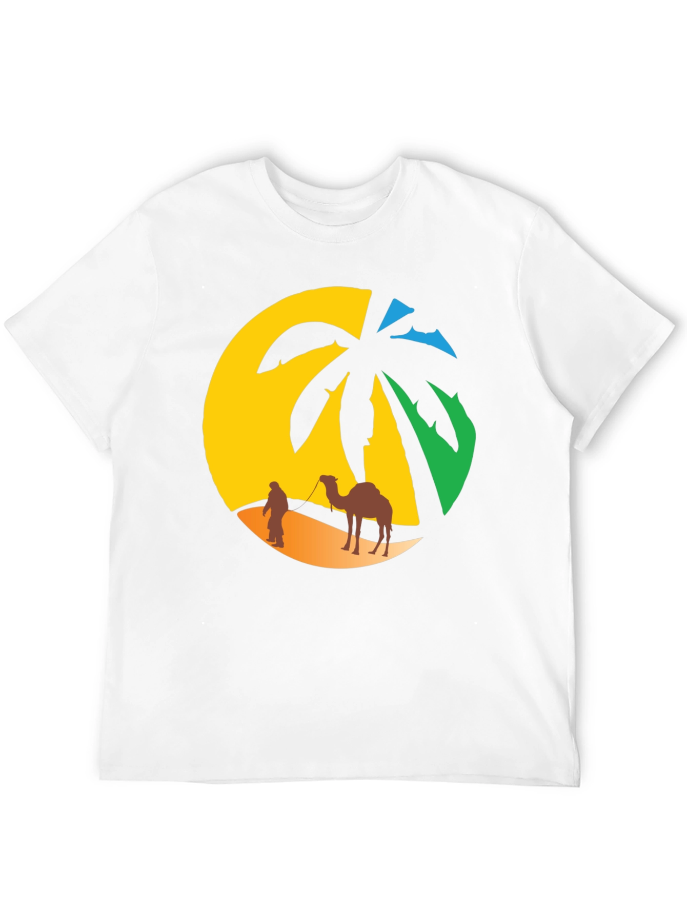 Desert Oasis T-Shirt: Camel & Palm Tree Design