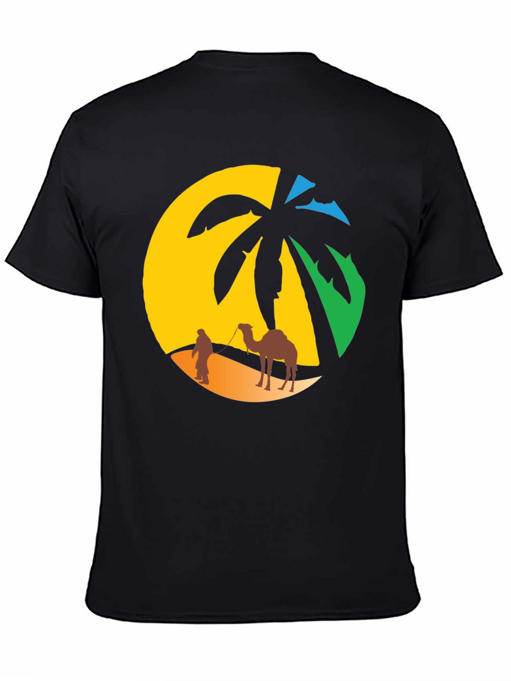 Desert Oasis T-Shirt: Camel & Palm Tree Design