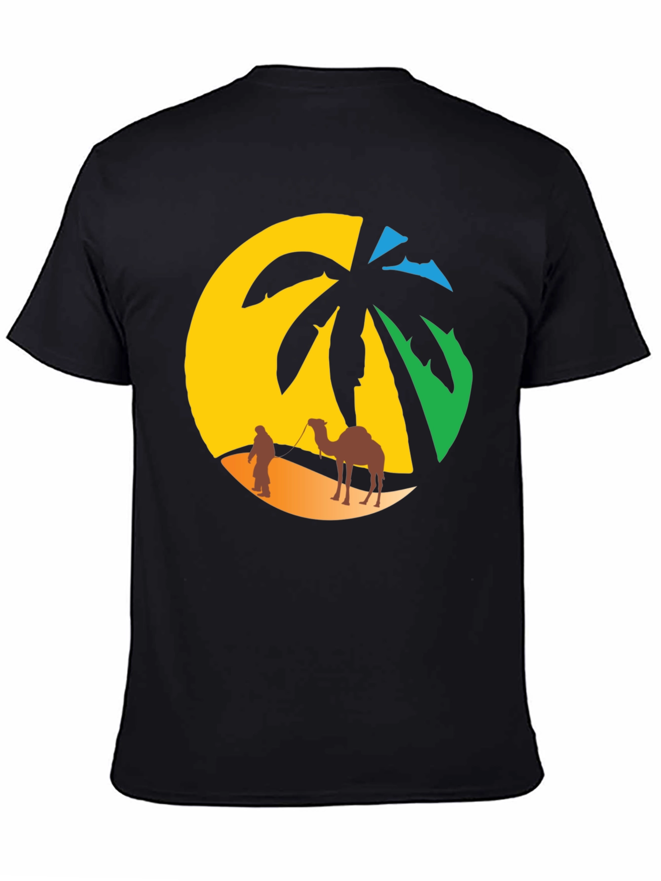 Desert Oasis T-Shirt: Camel & Palm Tree Design