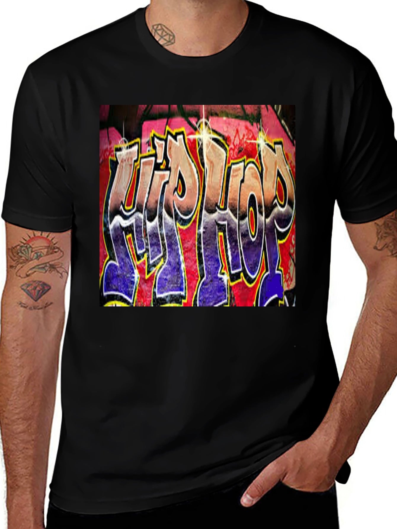 Hip Hop Graffiti Graphic T-Shirt - Trendy Black Tee