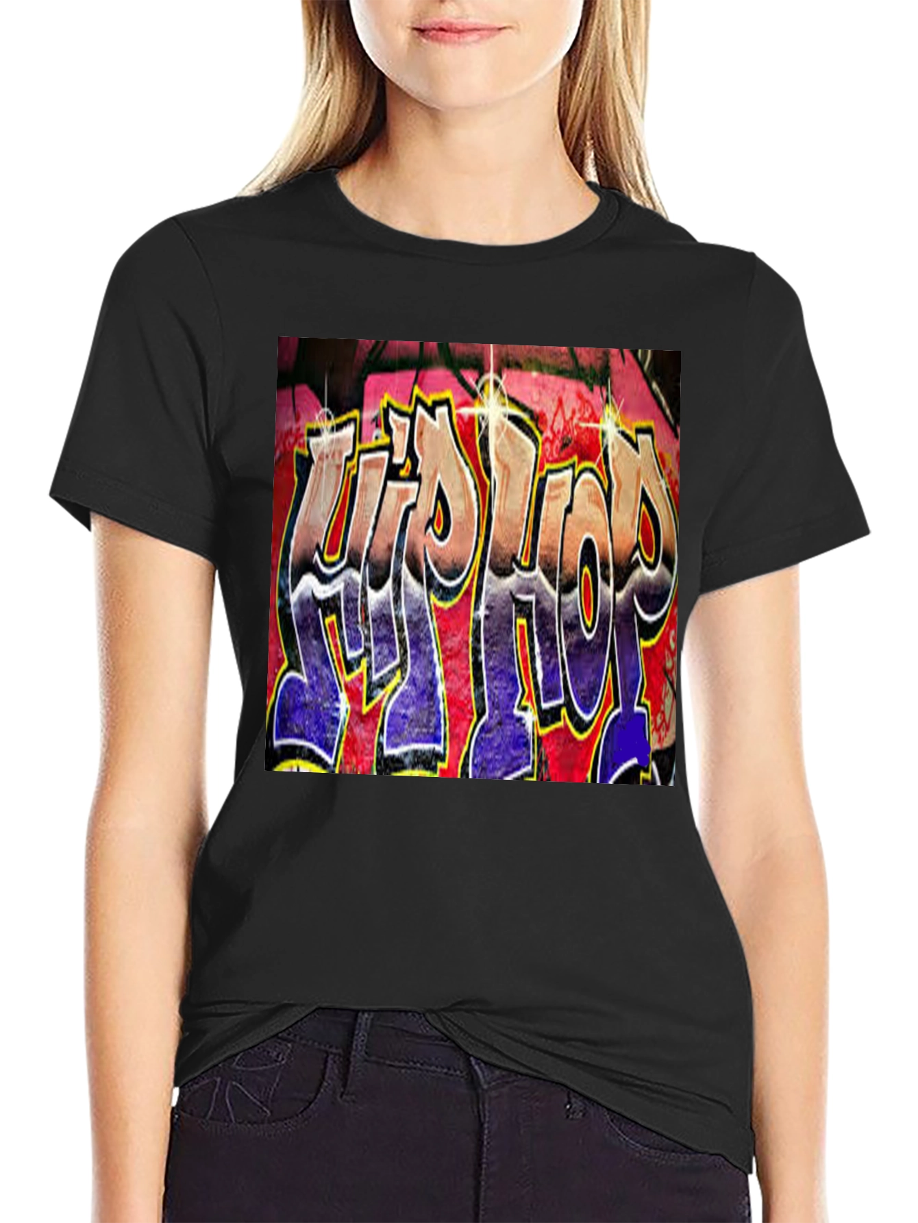 Hip Hop Graffiti Graphic T-Shirt - Trendy Black Tee