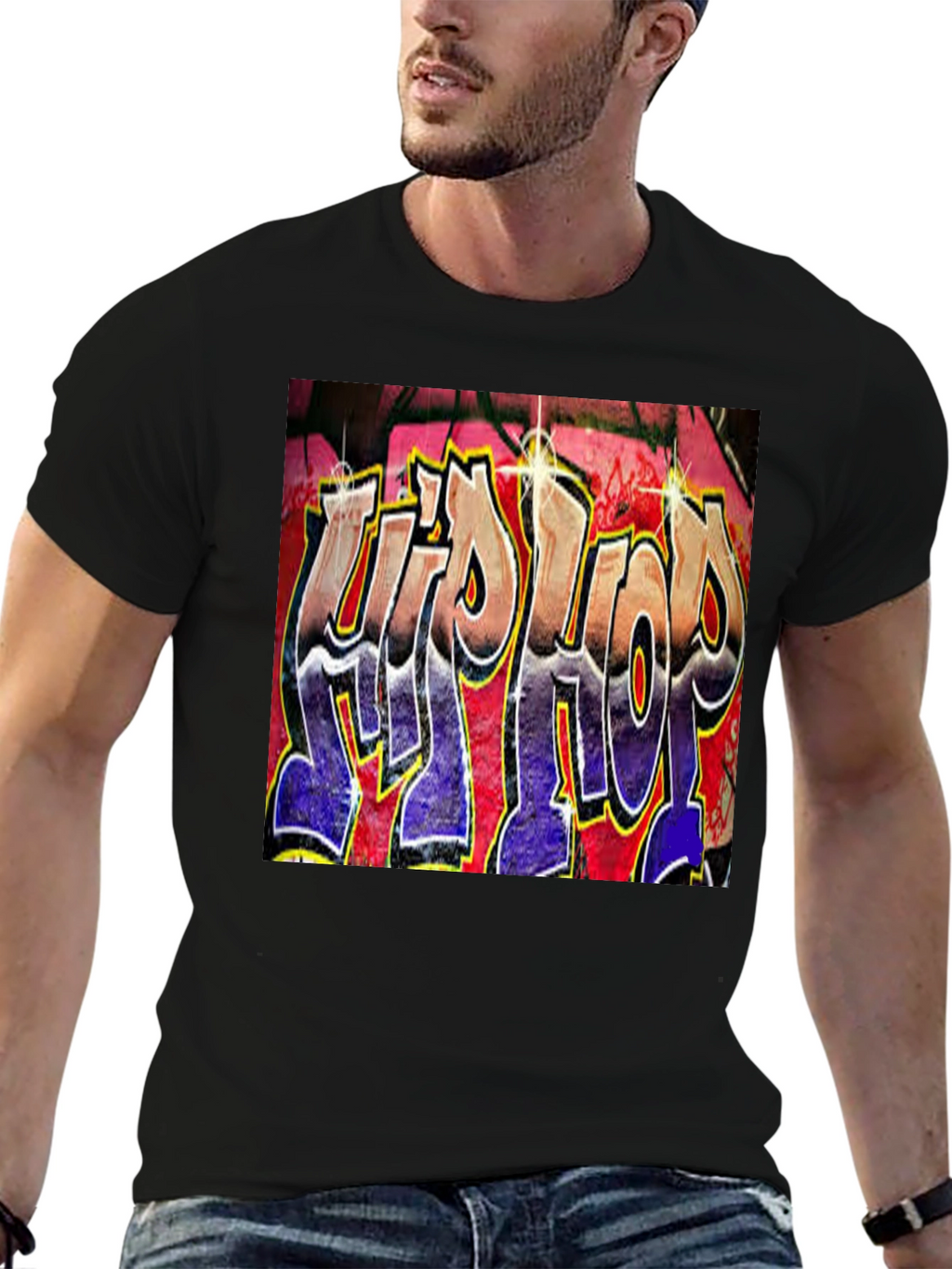 Hip Hop Graffiti Graphic T-Shirt - Trendy Black Tee