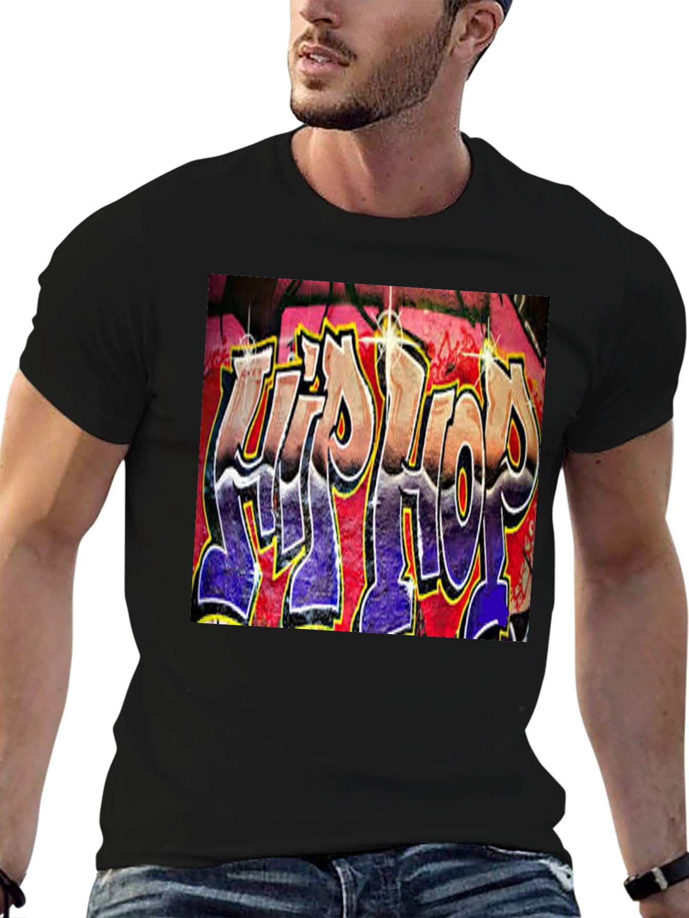 Hip Hop Graffiti Graphic T-Shirt - Trendy Black Tee