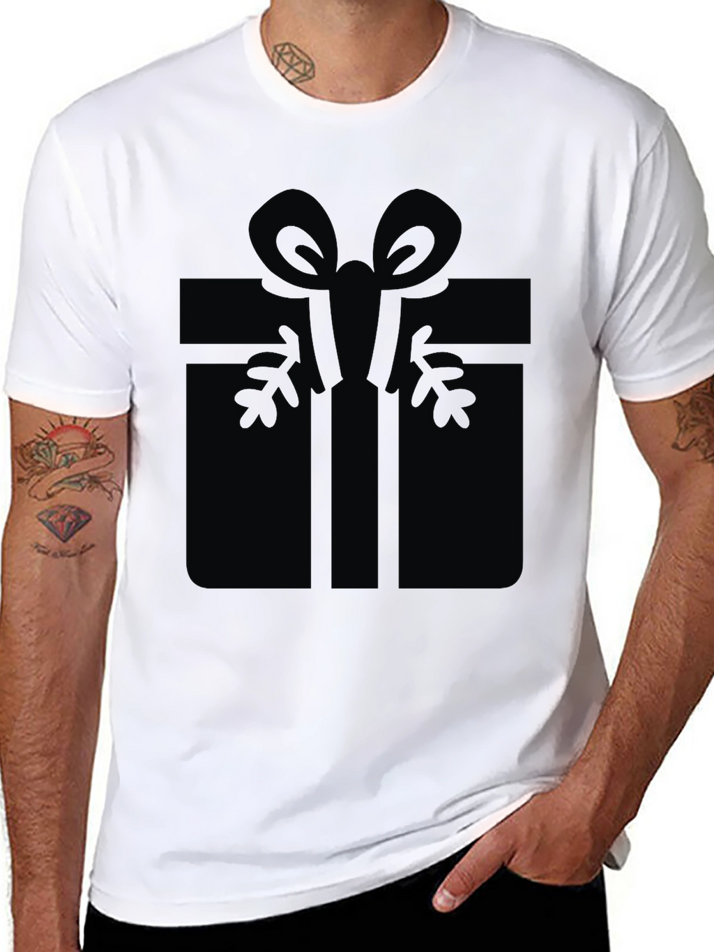 Festive Gift Graphic Tee - Black Cotton Blend
