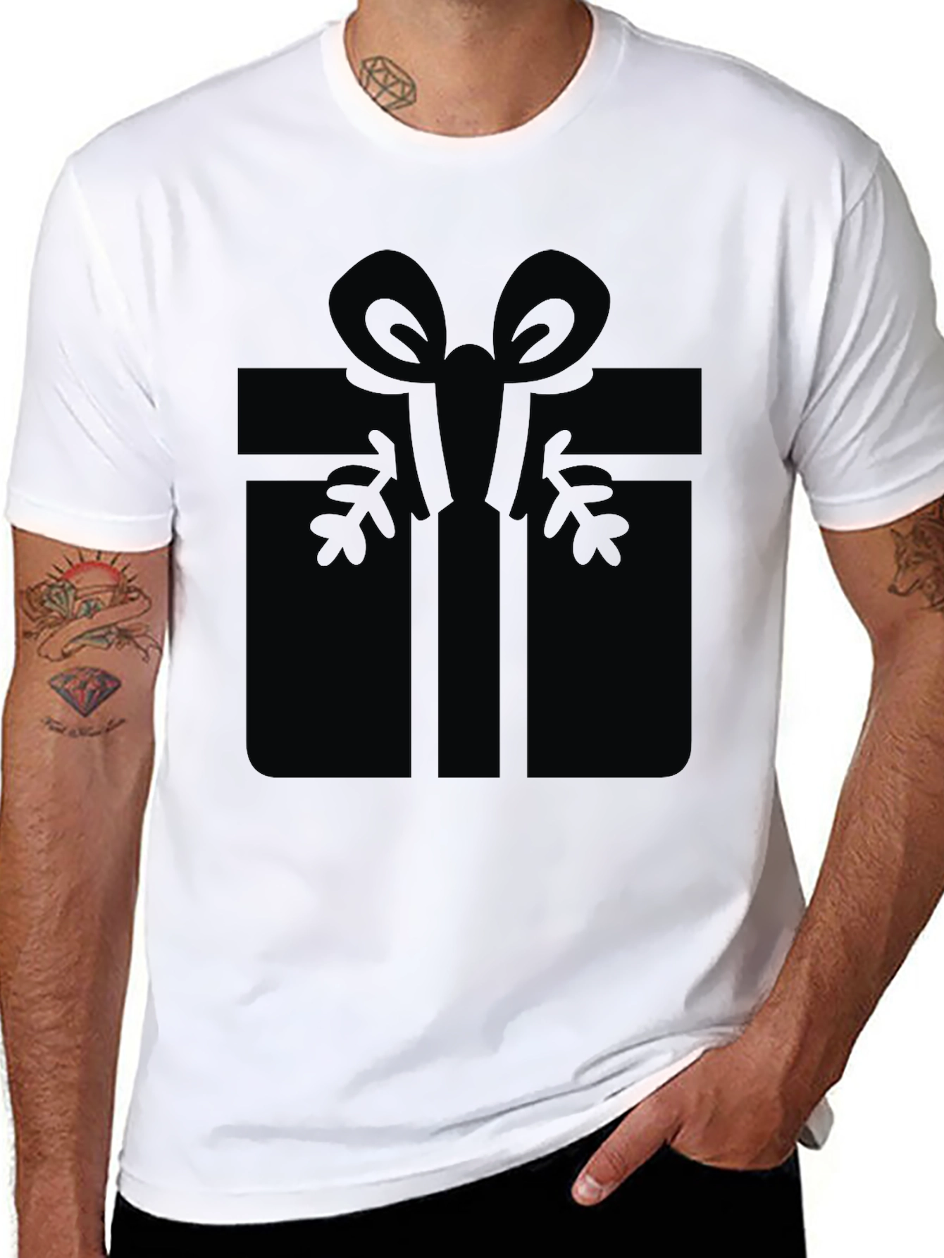 Festive Gift Graphic Tee - Black Cotton Blend