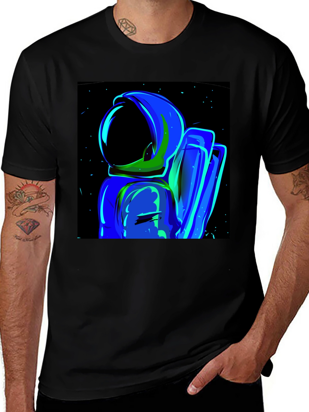 Astronaut Graphic Tee - Stylish Black Cotton T-Shirt