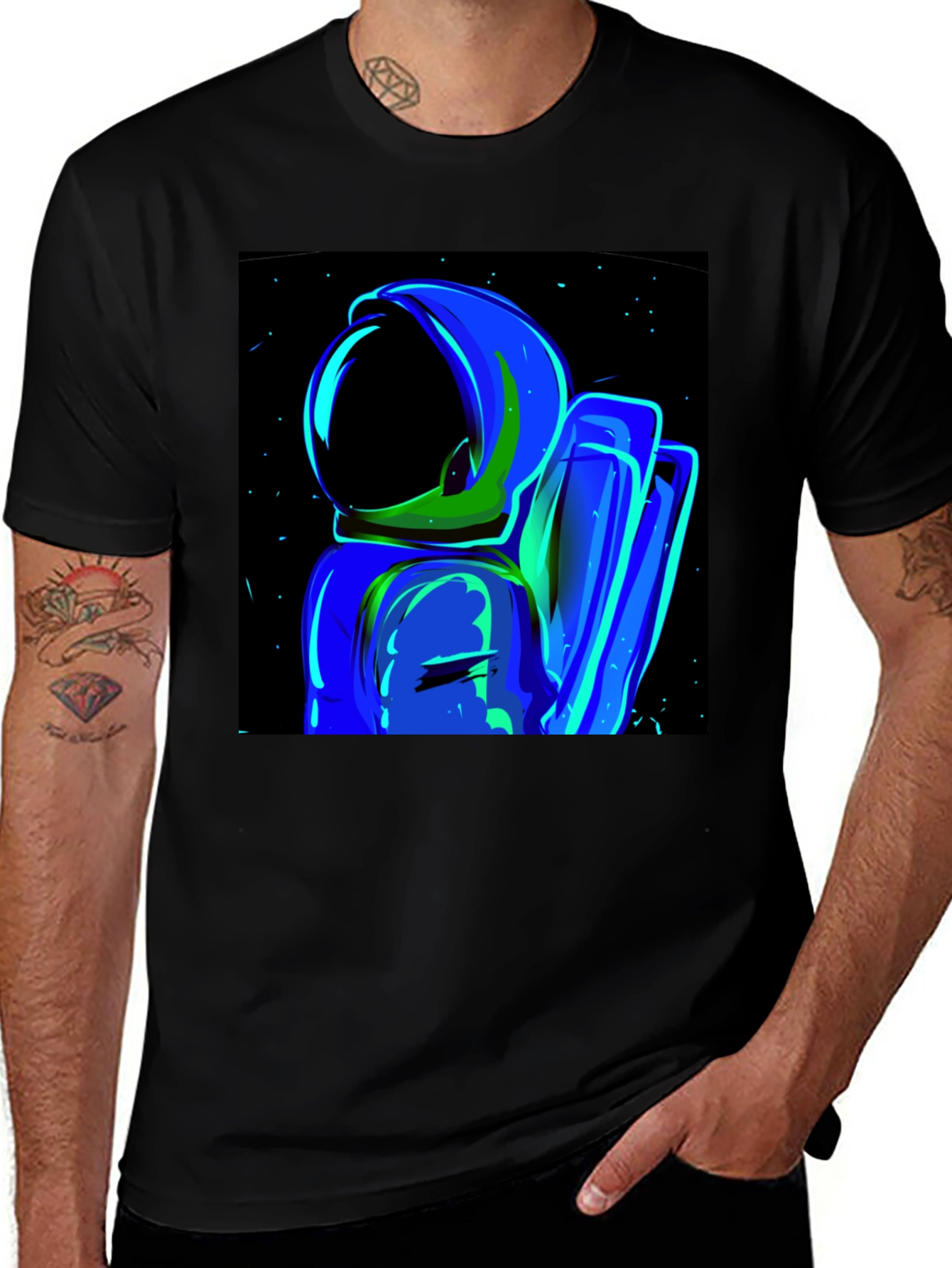 Astronaut Graphic Tee - Stylish Black Cotton T-Shirt