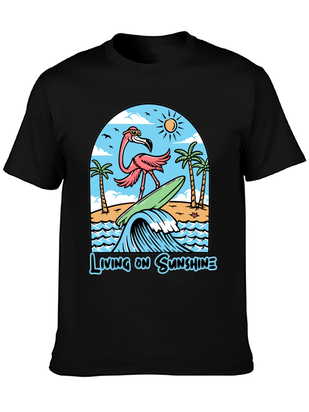 Living on Sunshine Flamingo Surf T-Shirt
