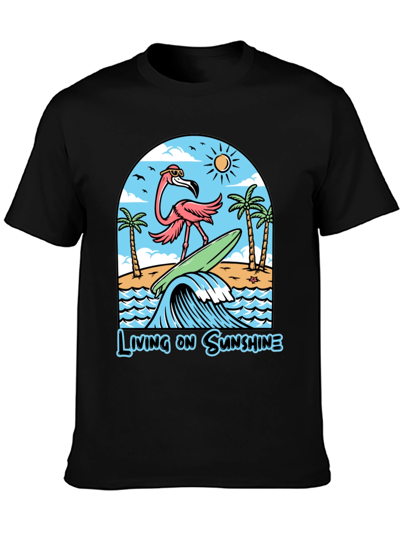 Living on Sunshine Flamingo Surf T-Shirt