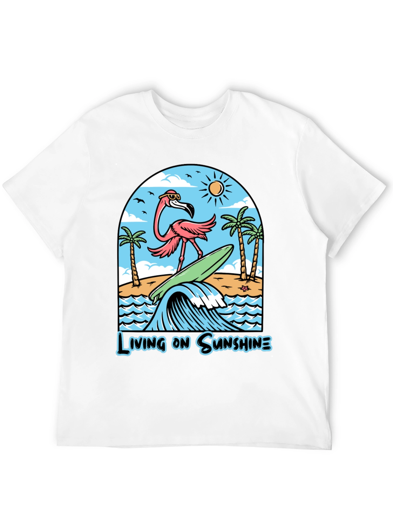Living on Sunshine Flamingo Surf T-Shirt