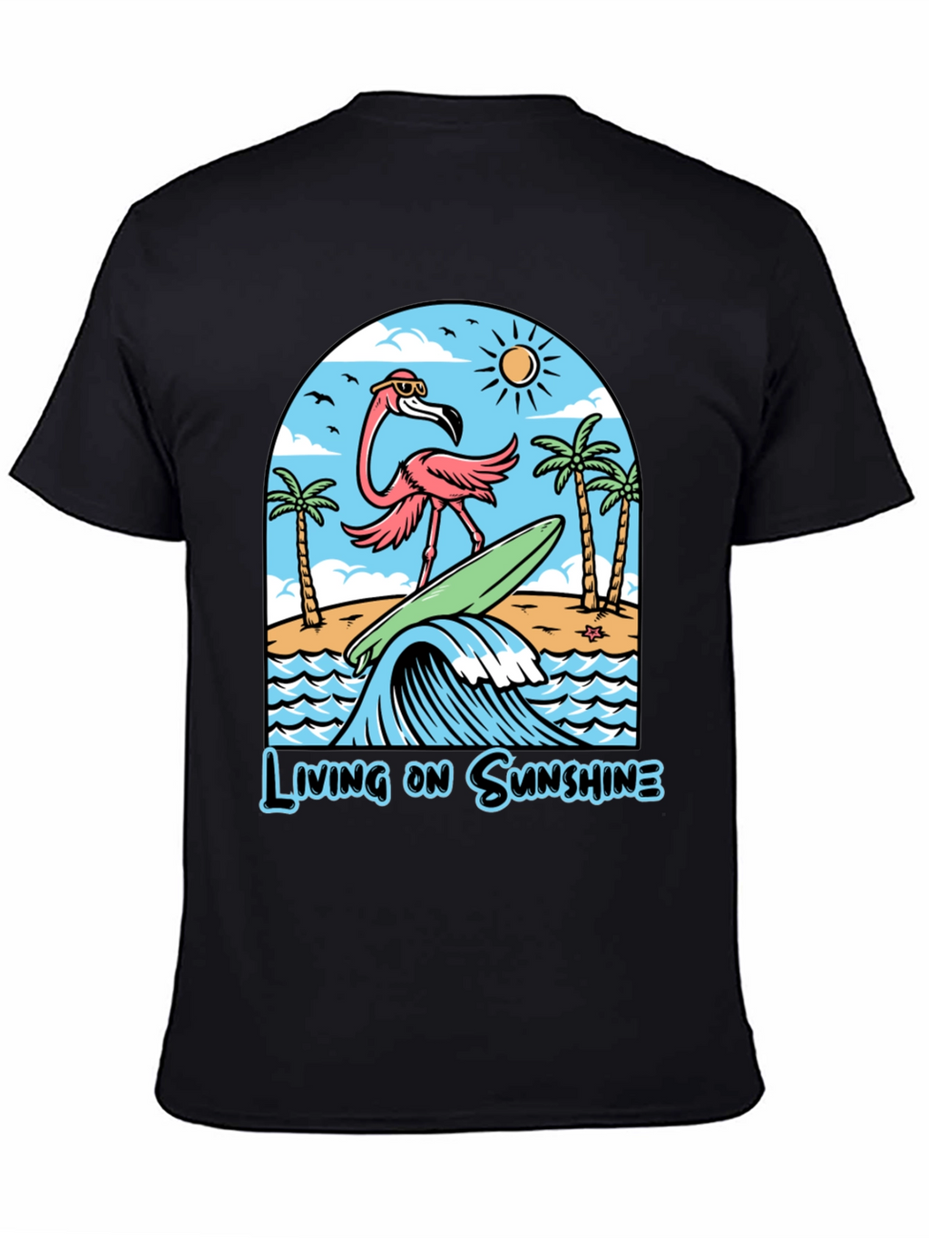 Living on Sunshine Flamingo Surf T-Shirt