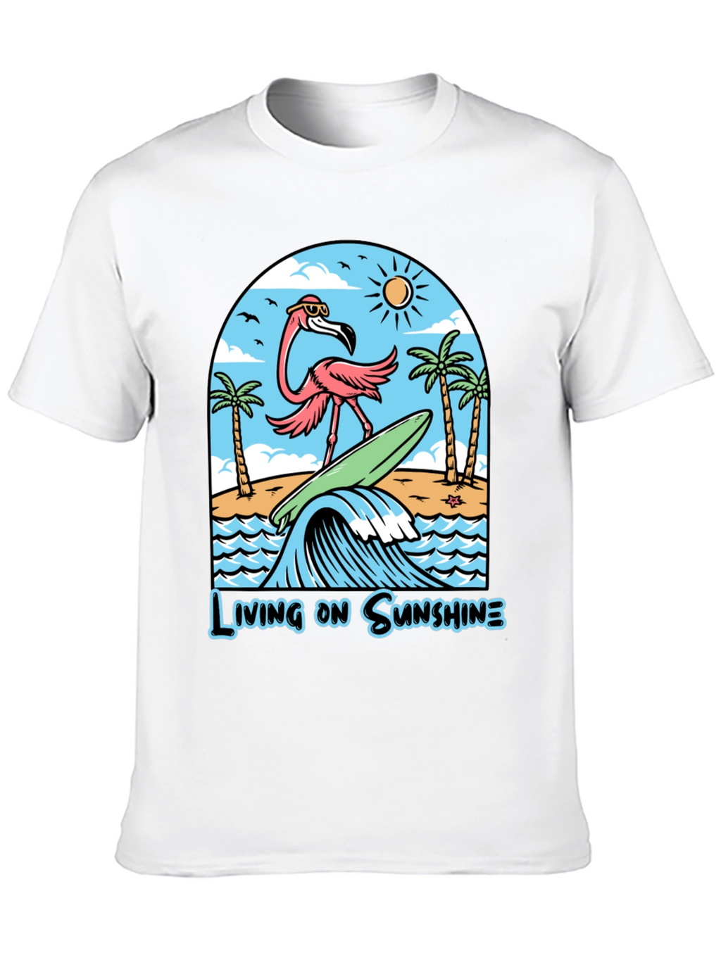 Living on Sunshine Flamingo Surf T-Shirt