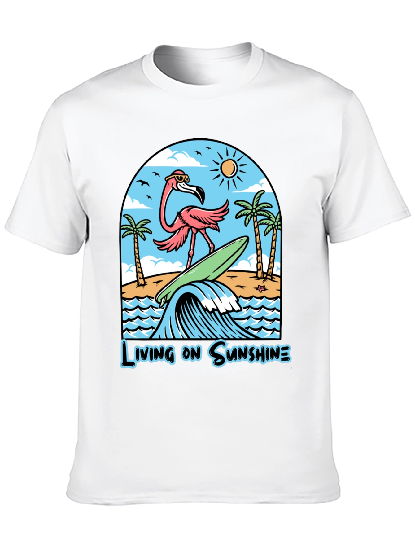 Living on Sunshine Flamingo Surf T-Shirt