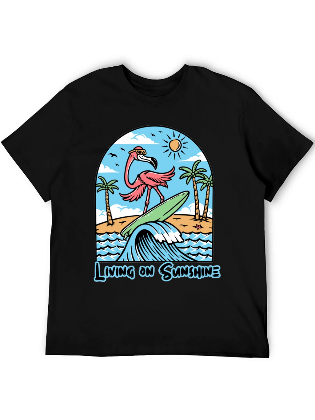 Living on Sunshine Flamingo Surf T-Shirt