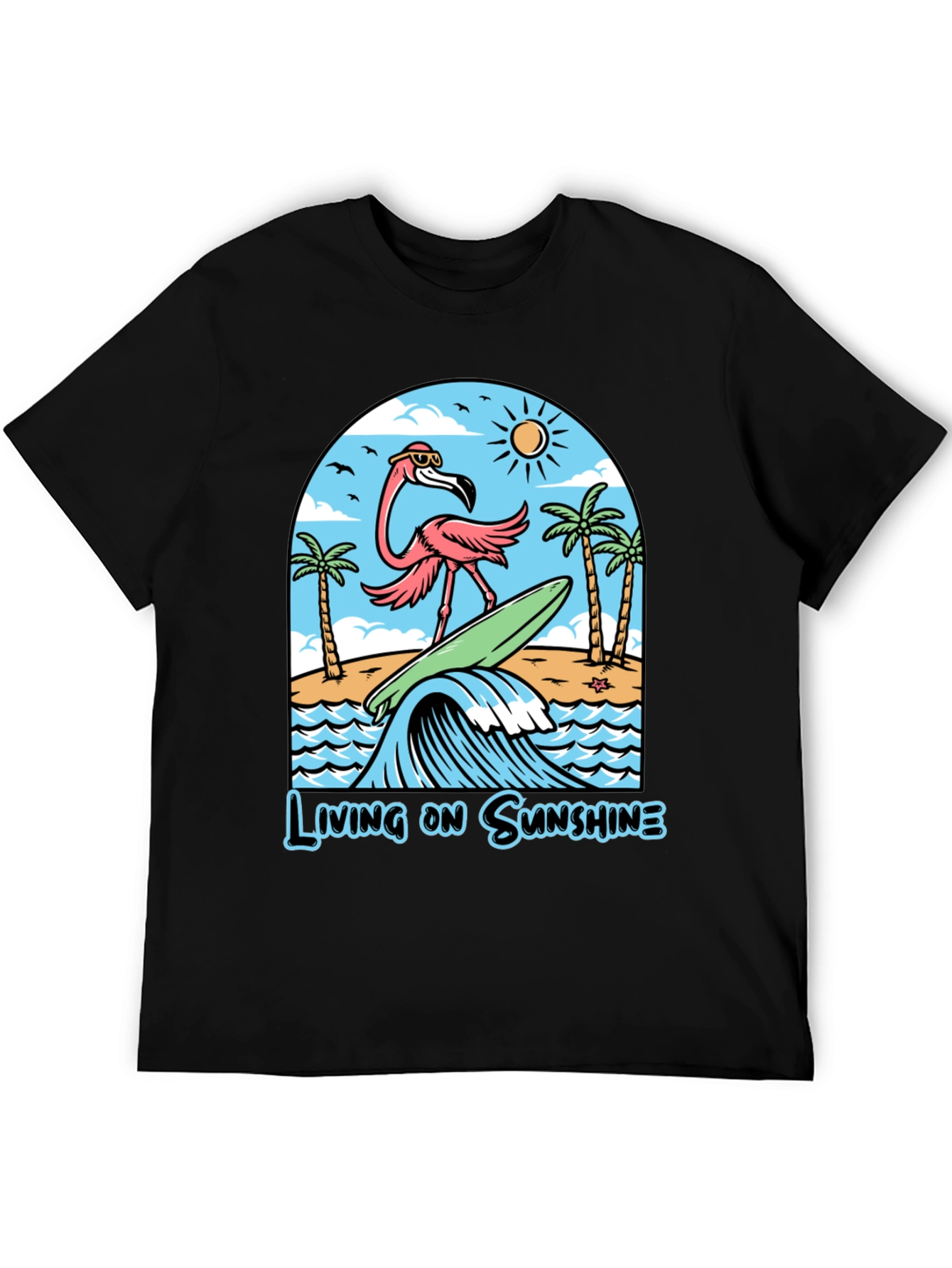 Living on Sunshine Flamingo Surf T-Shirt