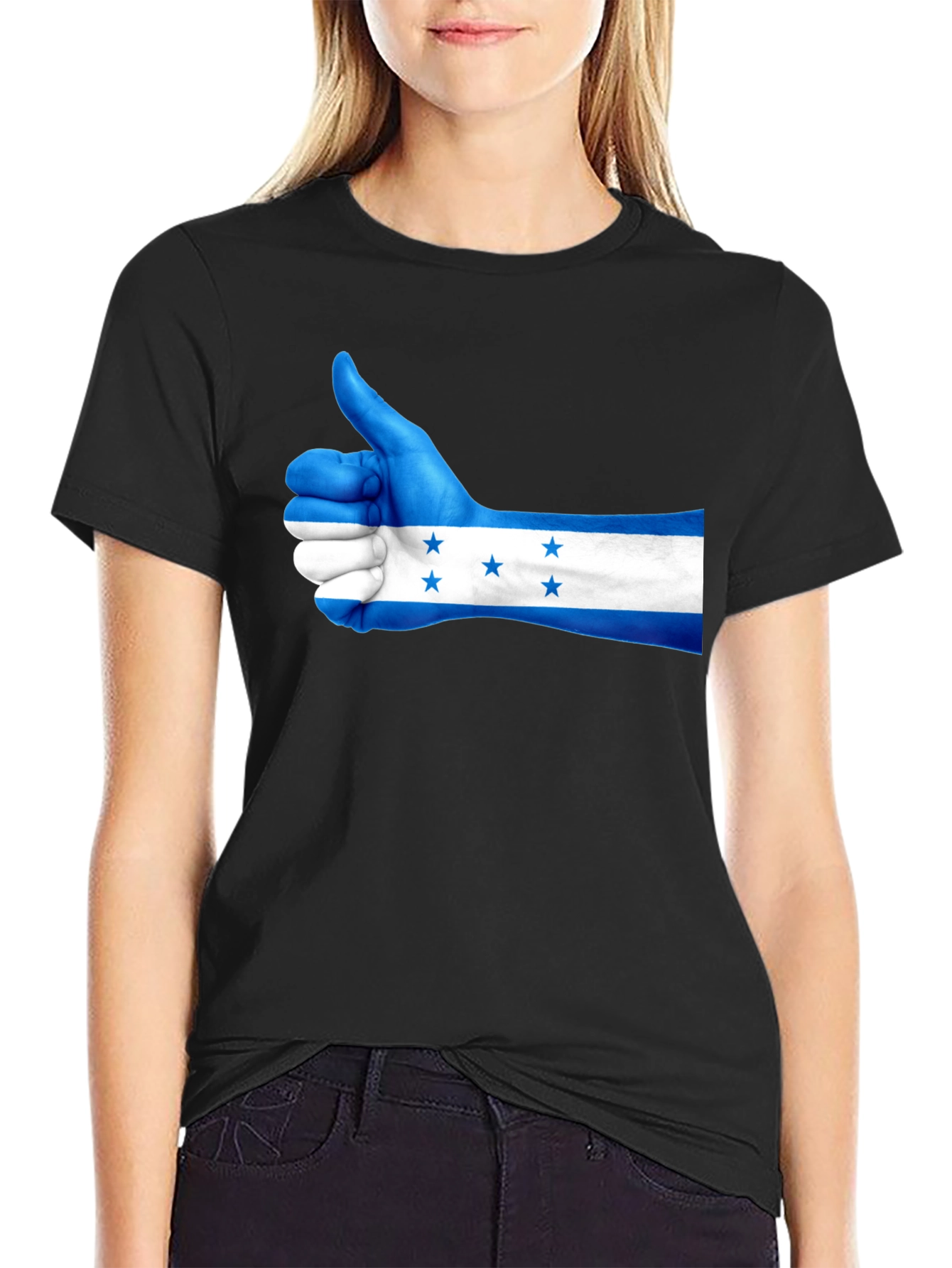 Honduras Flag Thumbs Up Graphic Tee - Black