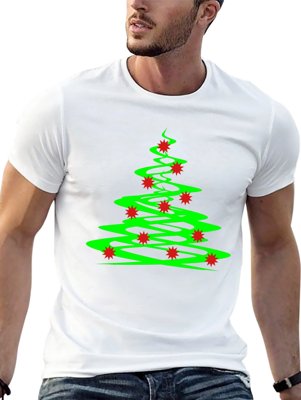Festive Christmas Tree Graphic Tee - Black Cotton