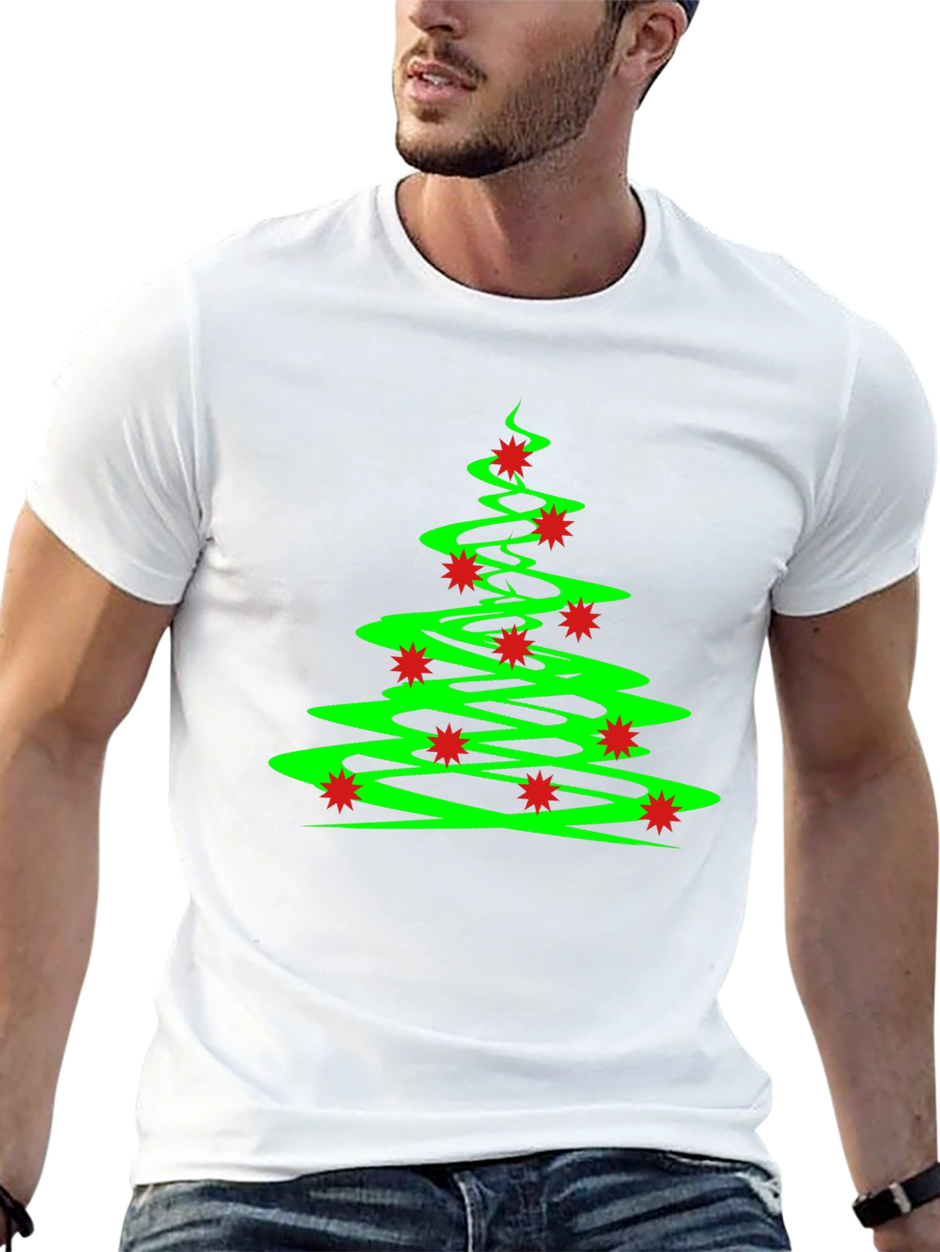 Festive Christmas Tree Graphic Tee - Black Cotton