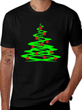 Festive Christmas Tree Graphic Tee - Black Cotton