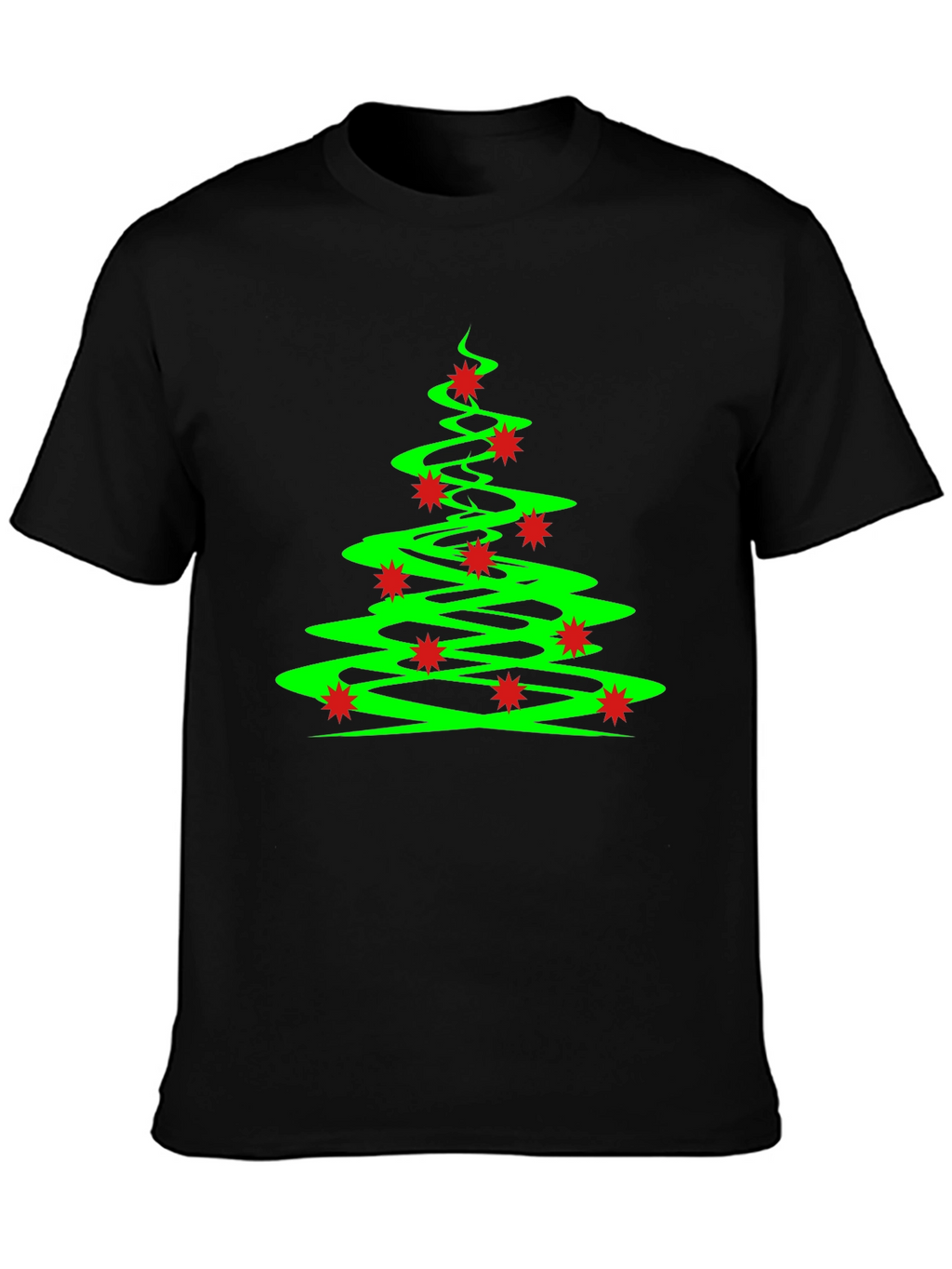 Festive Christmas Tree Graphic Tee - Black Cotton