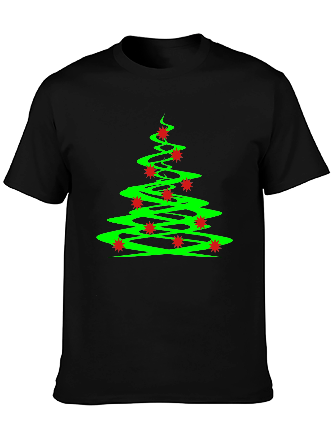 Festive Christmas Tree Graphic Tee - Black Cotton