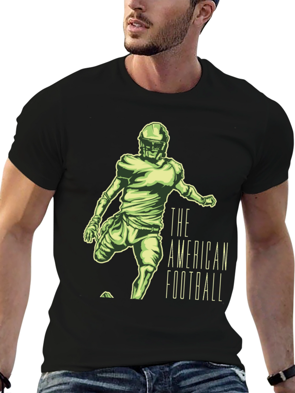 American Football Player Graphic Tee - Black