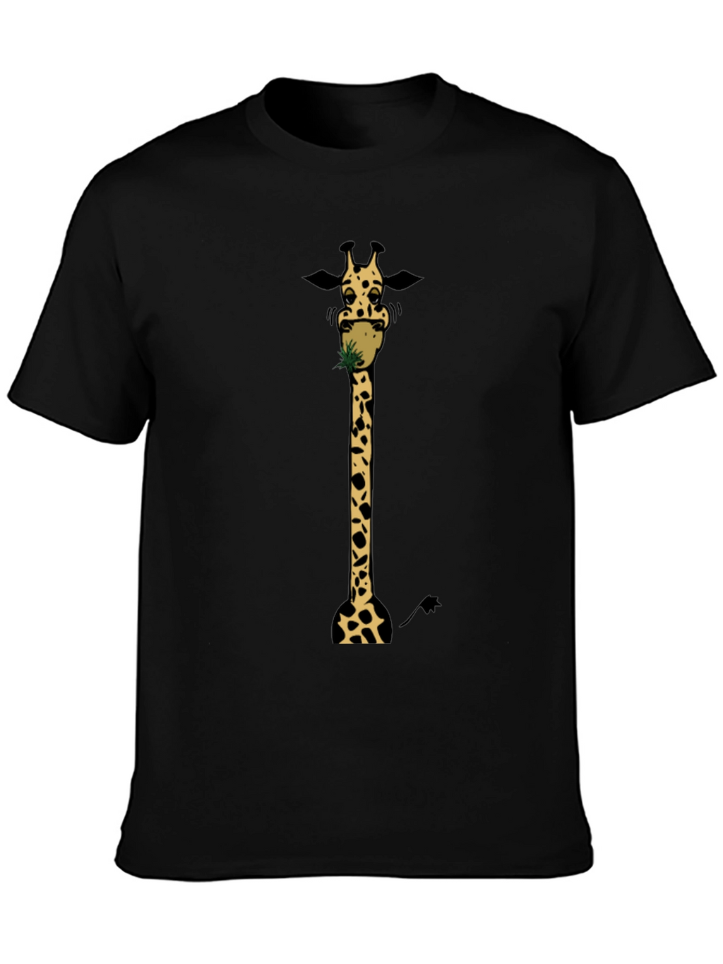 Giraffe Eating Graphic Tee - Black Cotton T-Shirt