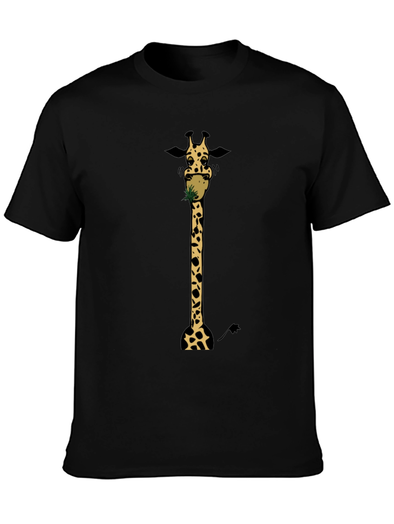 Giraffe Eating Graphic Tee - Black Cotton T-Shirt