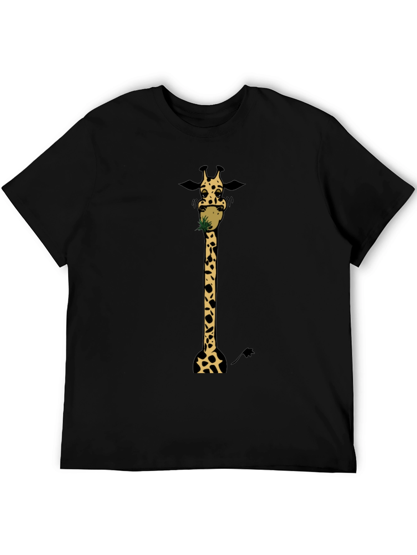 Giraffe Eating Graphic Tee - Black Cotton T-Shirt
