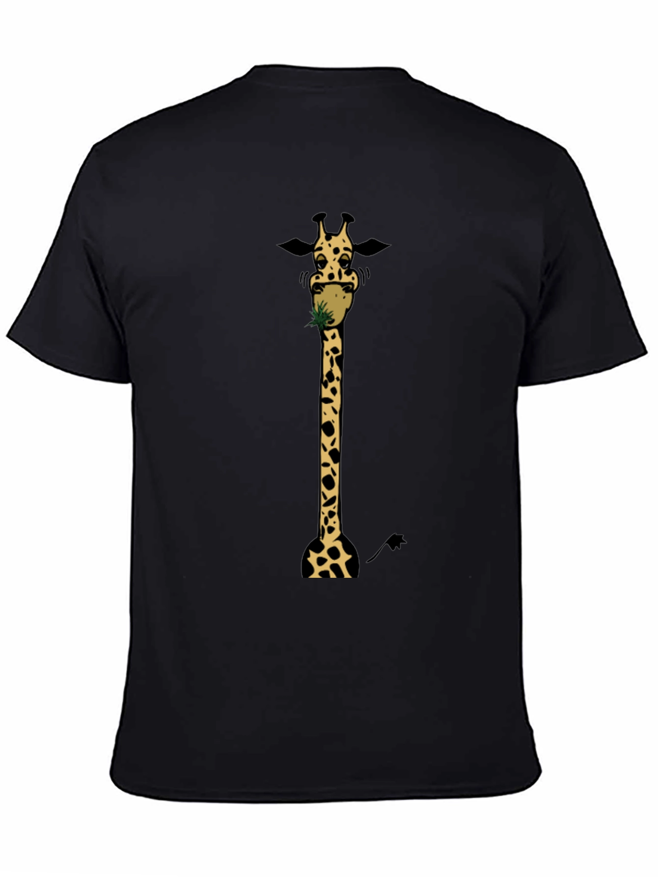 Giraffe Eating Graphic Tee - Black Cotton T-Shirt