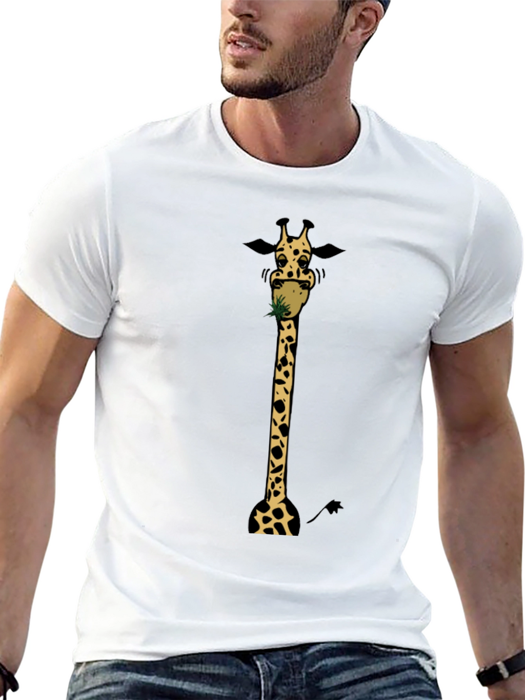 Giraffe Eating Graphic Tee - Black Cotton T-Shirt