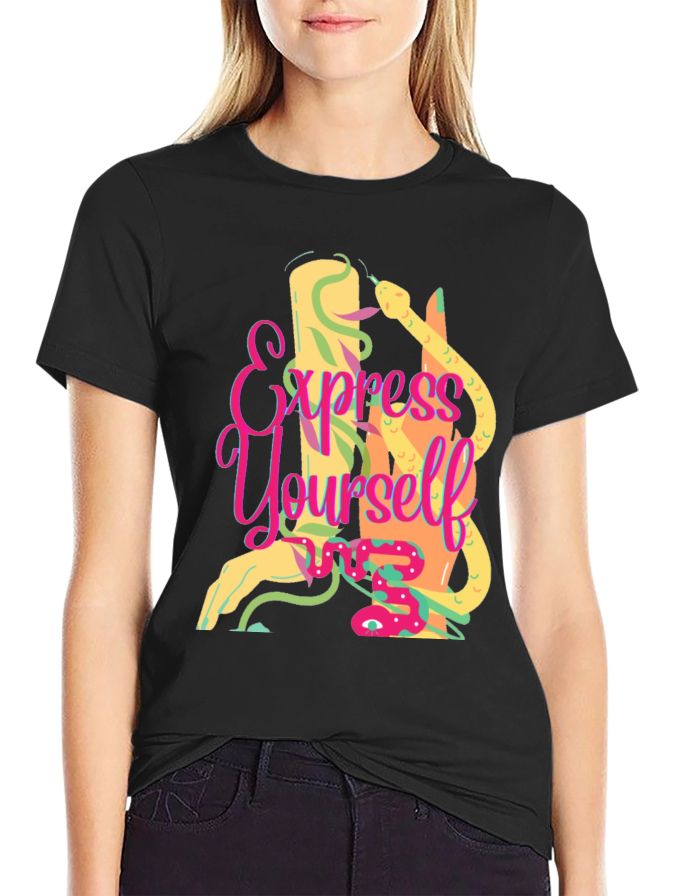 Express Yourself Graphic Tee - Black Cotton T-Shirt
